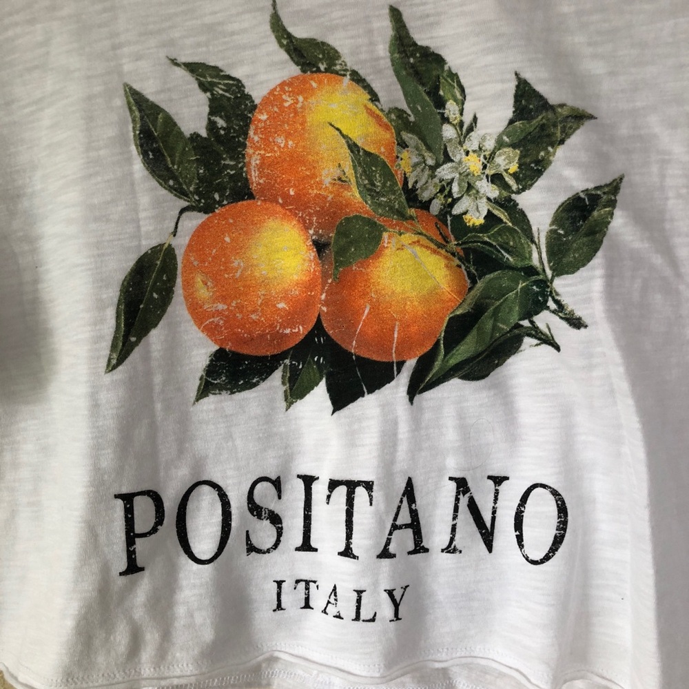 NEW Positano Italy Cropped Short Sleeve T-Shirt S Oranges - Picture 2 of 5
